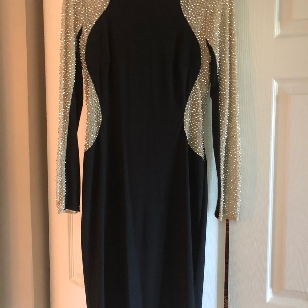 Xscape illusion metallic beaded dress